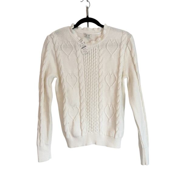 J. Crew Cable-Knit Hearts Crewneck Pullover Sweater Long Sleeve Ivory Small NWT - Picture 10 of 12